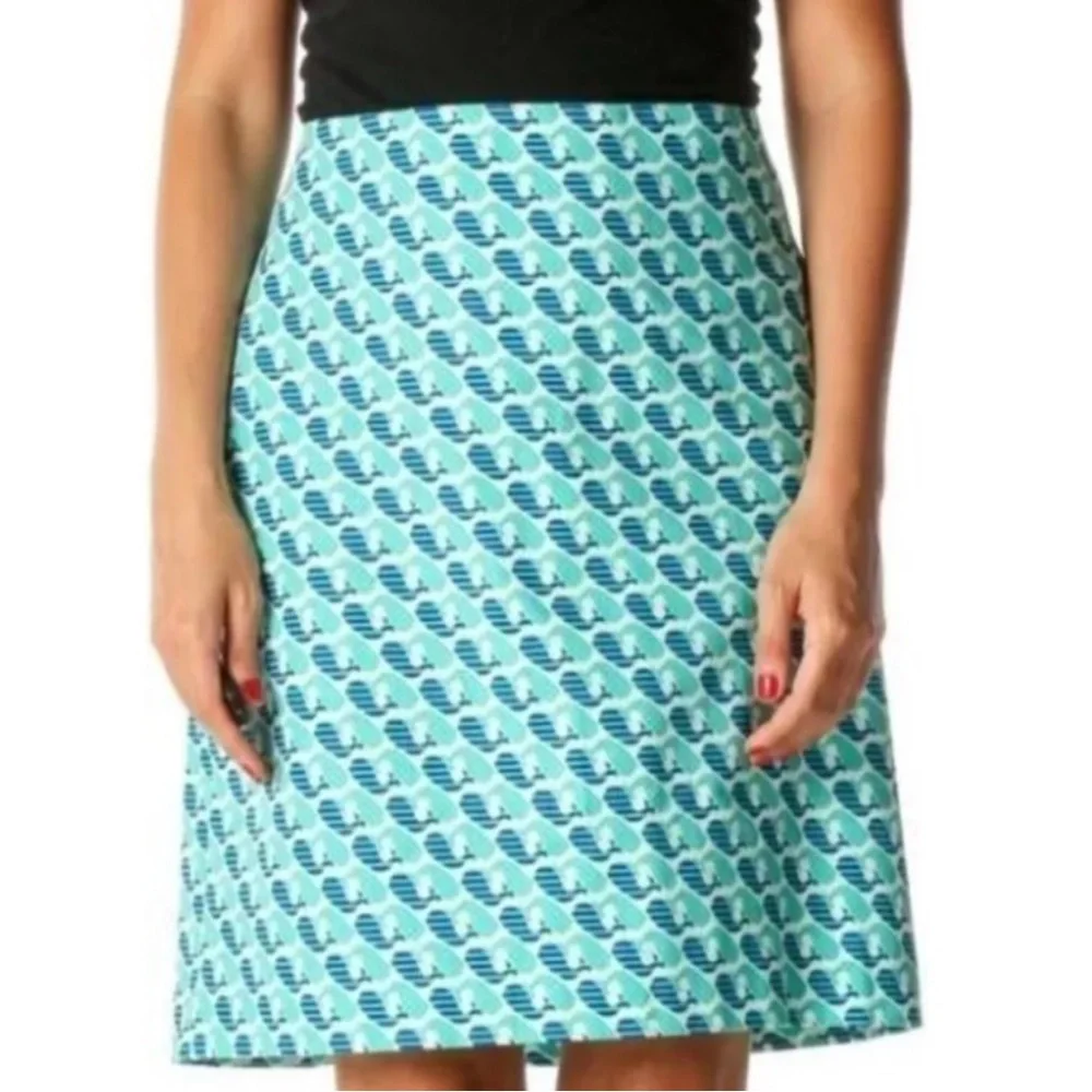 Talbots Blue Whale Print Twill Cotton High-Waist Mini Skirt
